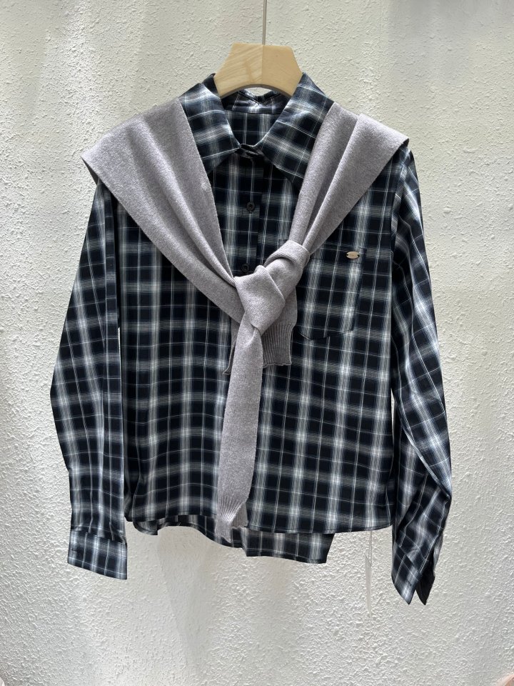 Another Plan - Korean Women Fashion - #womensfashion - Check Shirt Knit Shawl Set