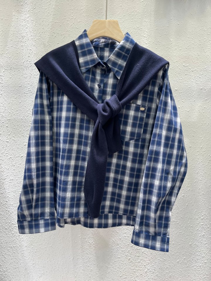 Another Plan - Korean Women Fashion - #womensfashion - Check Shirt Knit Shawl Set - 9