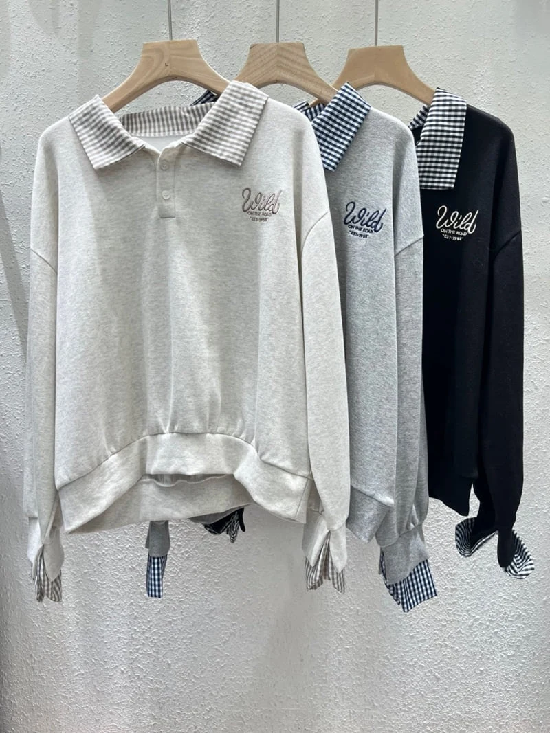 Another Plan - Korean Women Fashion - #womensfashion - Check Shirt Sweatshirt
