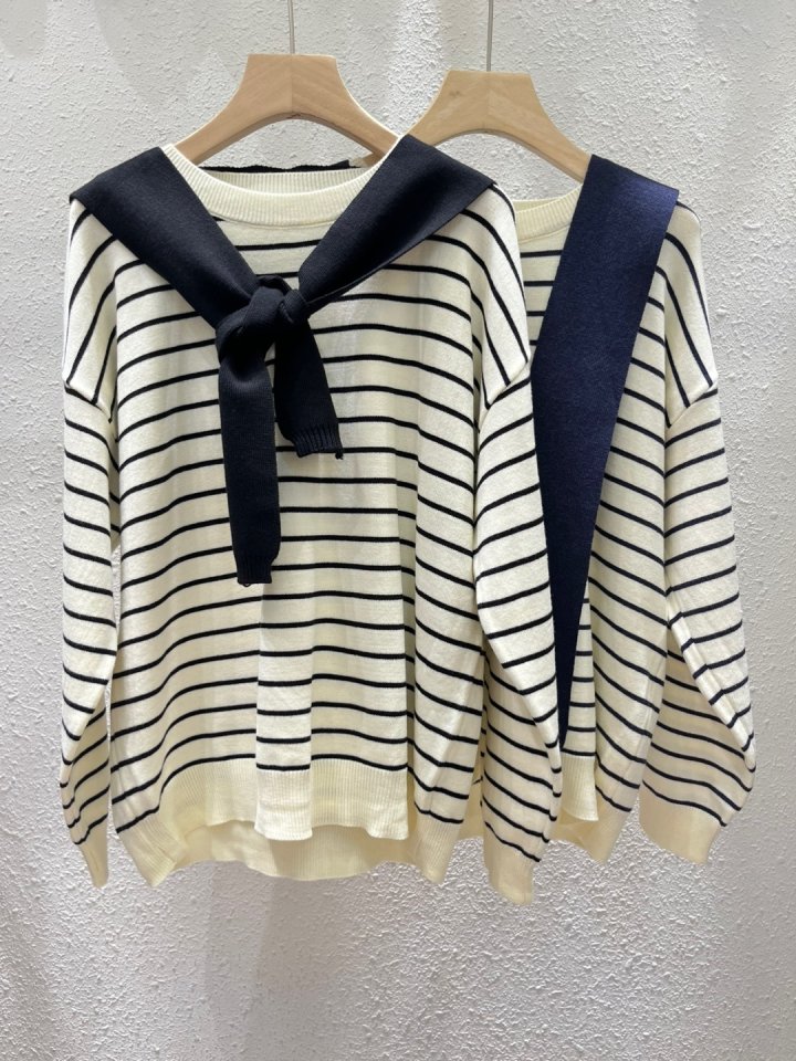 Another Plan - Korean Women Fashion - #womensfashion - Stripe Shawl Knit - 8