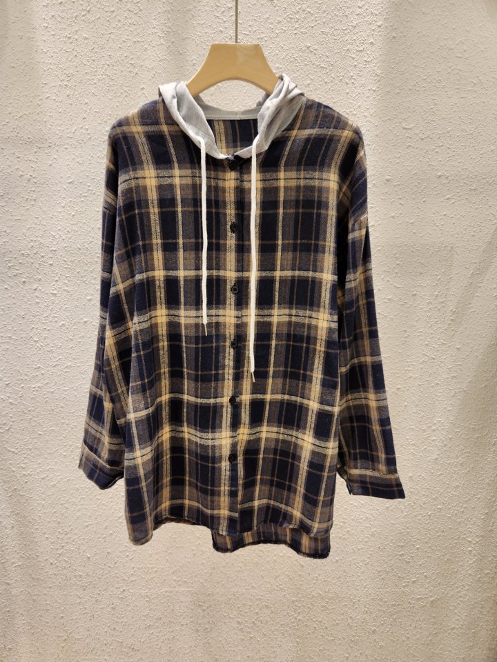 Another Plan - Korean Women Fashion - #womensfashion - Check Shirt Hoodie