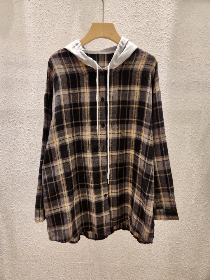 Another Plan - Korean Women Fashion - #womensfashion - Check Shirt Hoodie - 7