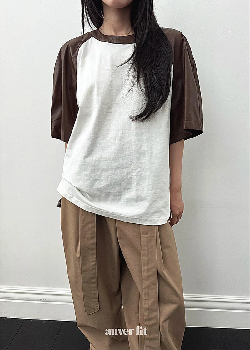 Auver_Fit - Korean Women Fashion - #momslook - Leather Raglan Short Sleeved Tee - 2