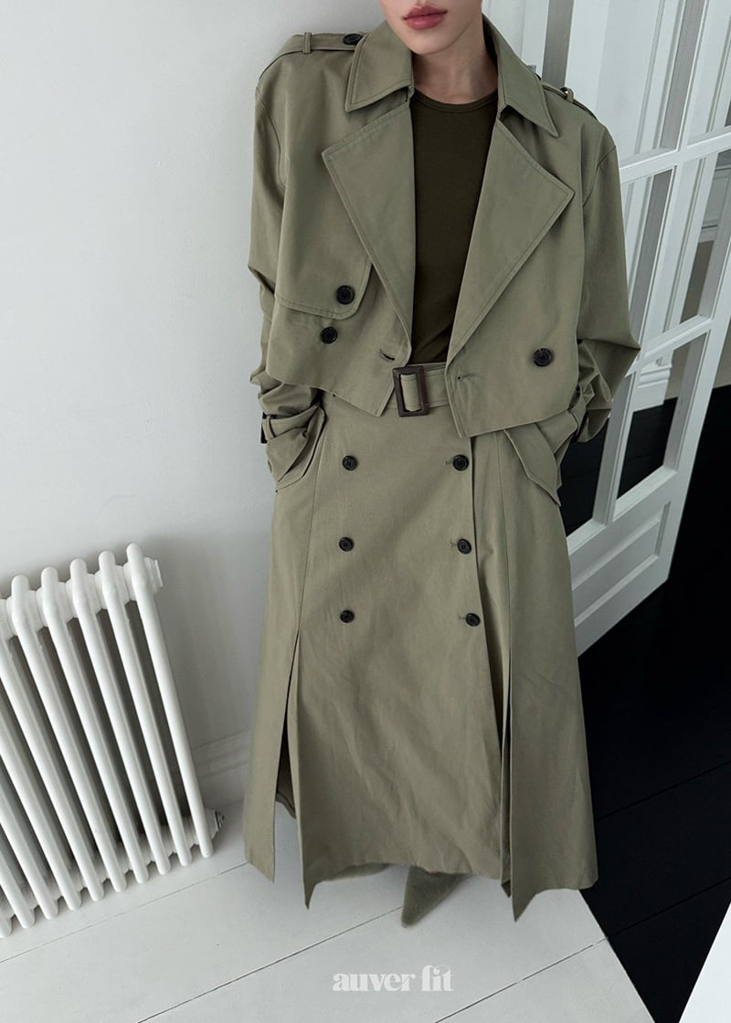 Auver_Fit - Korean Women Fashion - #womensfashion - Trench Crop Coat Skirt Set - 4