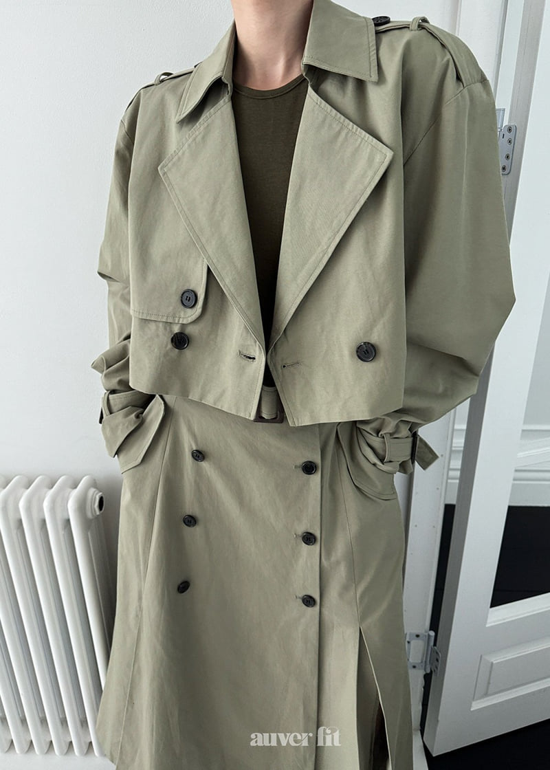 Auver_Fit - Korean Women Fashion - #momslook - Trench Crop Coat Skirt Set - 6