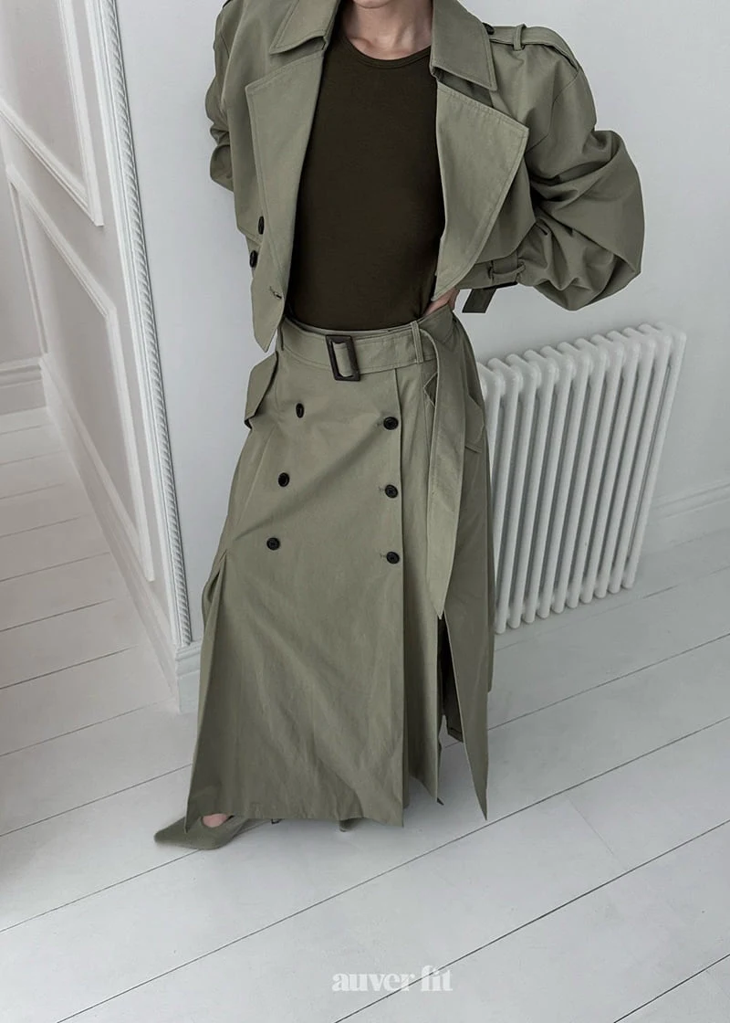 Auver_Fit - Korean Women Fashion - #momslook - Trench Crop Coat Skirt Set - 8