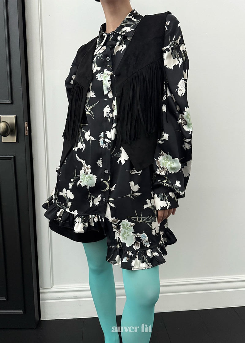 Auver_Fit - Korean Women Fashion - #momslook - Satin Flower Shirt - 10