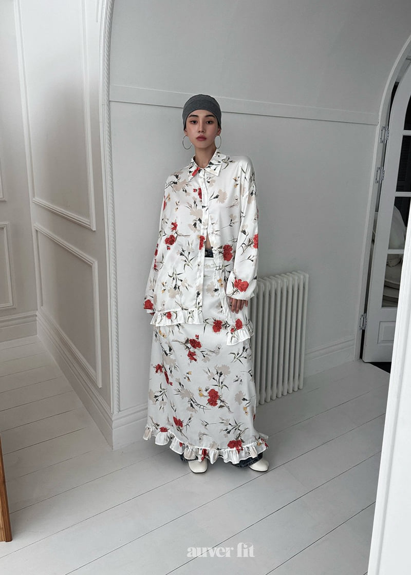 Auver_Fit - Korean Women Fashion - #momslook - Satin Flower Shirt - 8