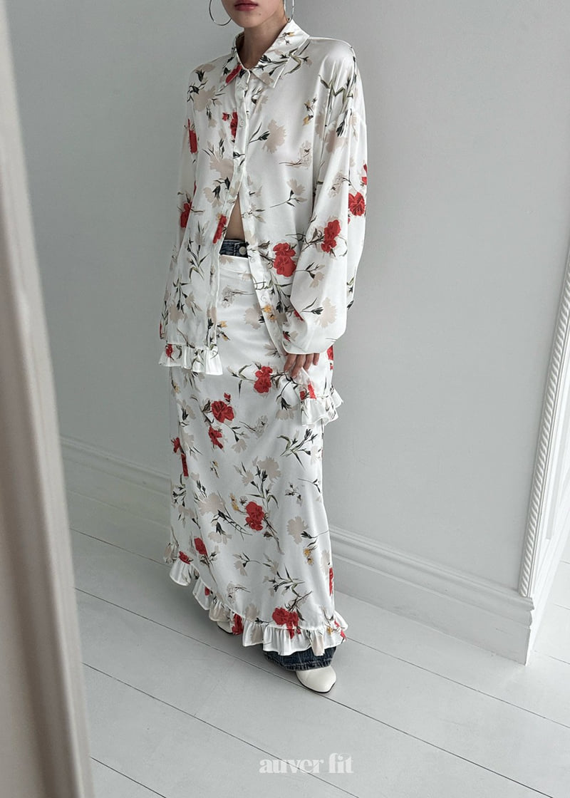 Auver_Fit - Korean Women Fashion - #momslook - Satin Flower Skirt - 7