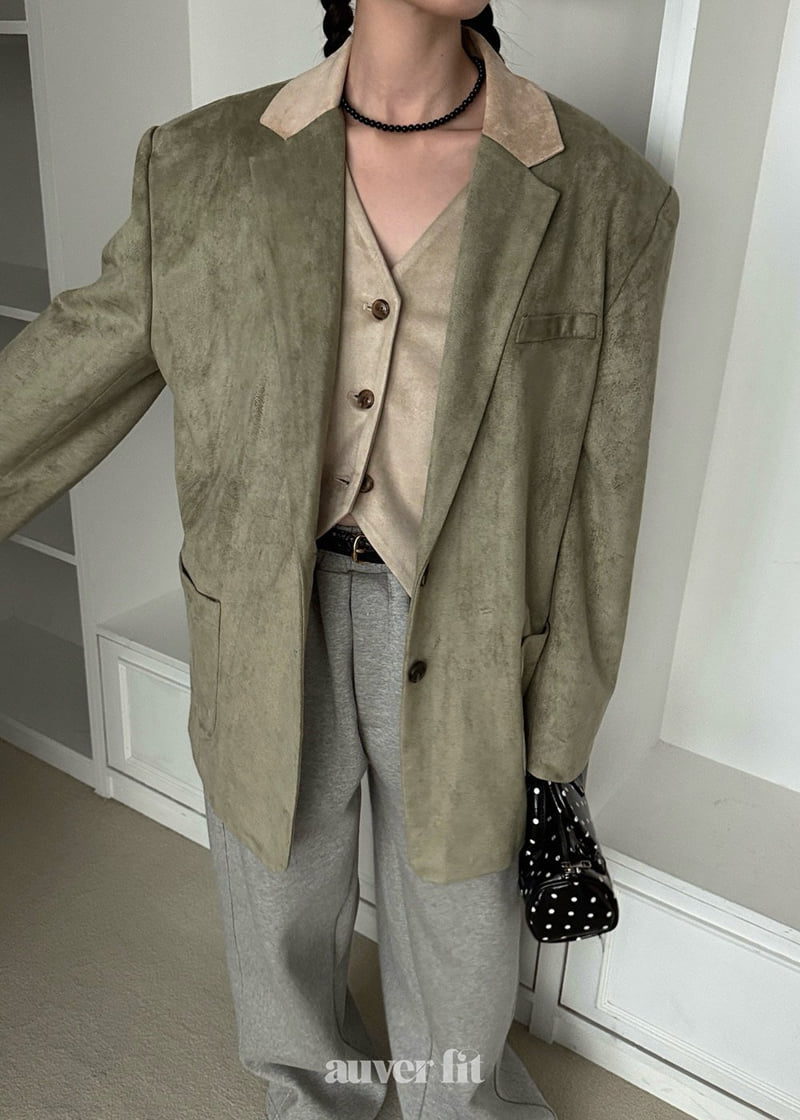 Auver_Fit - Korean Women Fashion - #momslook - Color Collar Suede Jacket - 10