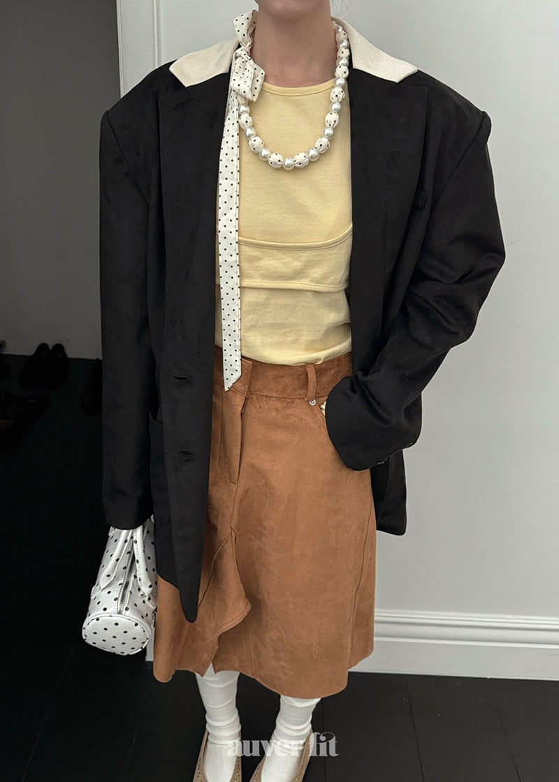 Auver_Fit - Korean Women Fashion - #womensfashion - Color Collar Suede Jacket - 4