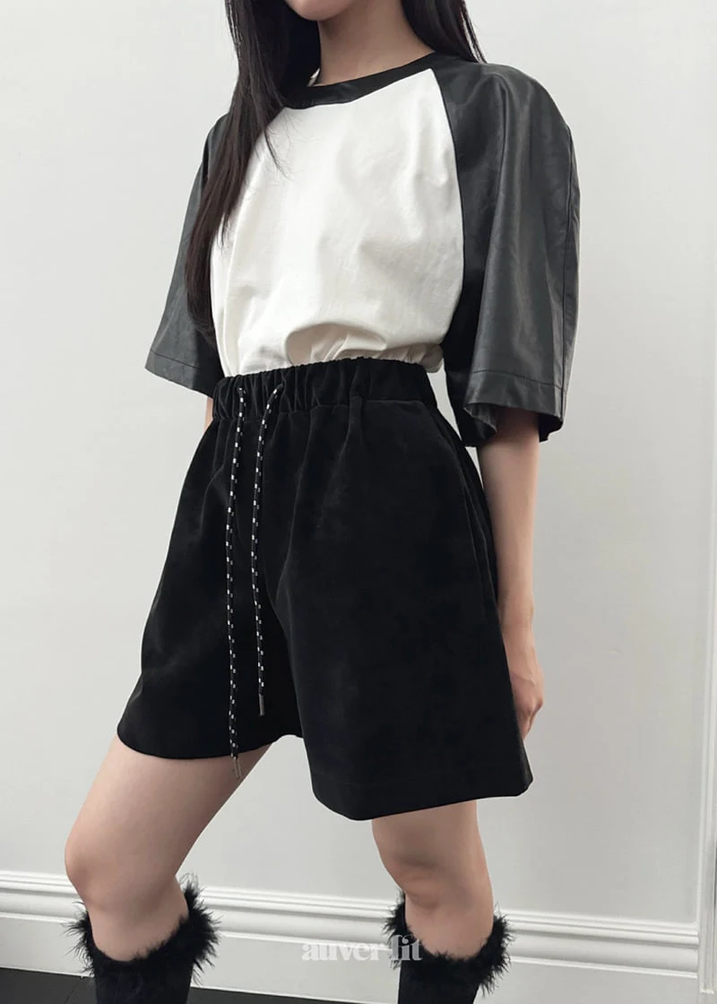 Auver_Fit - Korean Women Fashion - #womensfashion - Leather Raglan Short Sleeved Tee - 5
