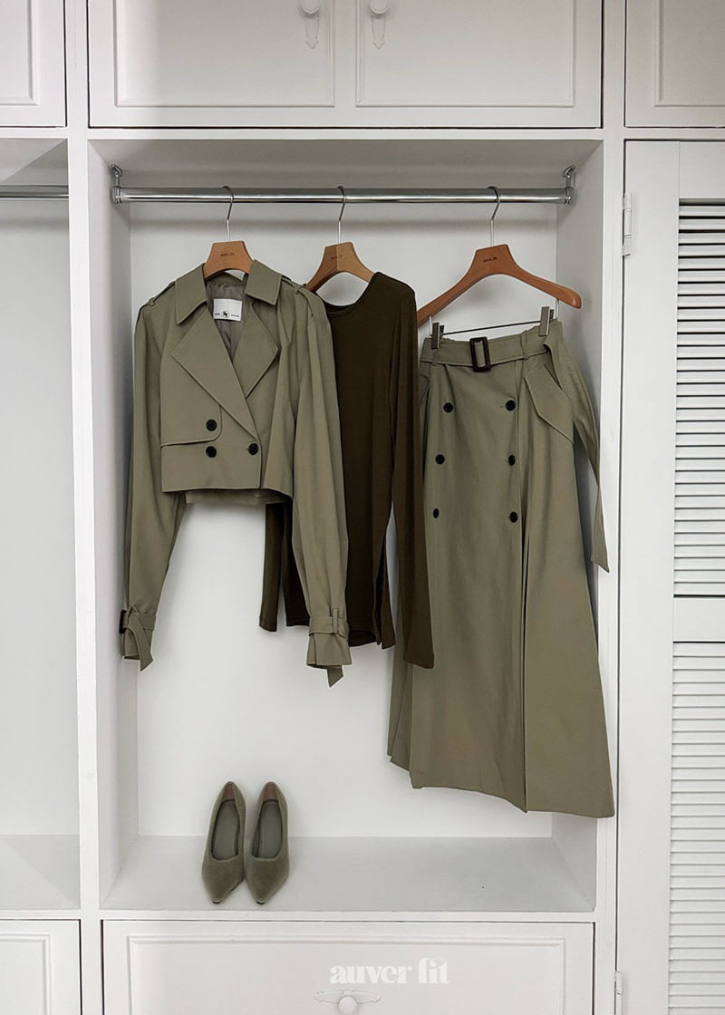 Auver_Fit - Korean Women Fashion - #womensfashion - Trench Crop Coat Skirt Set - 11