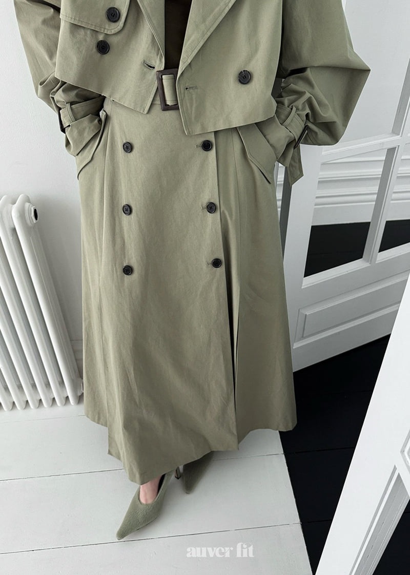 Auver_Fit - Korean Women Fashion - #womensfashion - Trench Crop Coat Skirt Set - 5