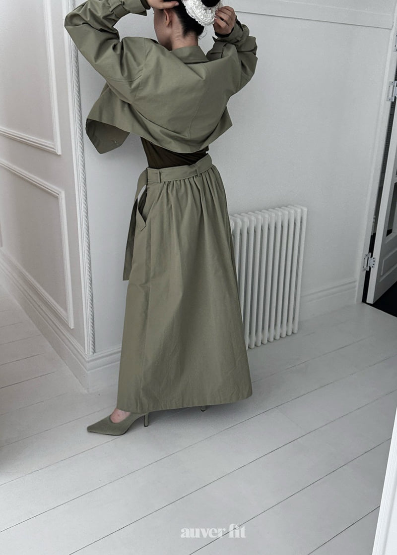 Auver_Fit - Korean Women Fashion - #womensfashion - Trench Crop Coat Skirt Set - 7