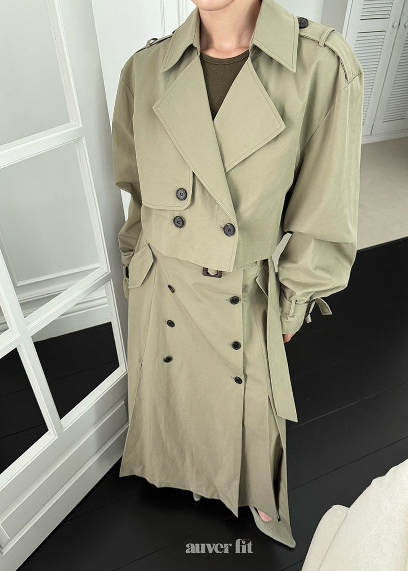 Auver_Fit - Korean Women Fashion - #womensfashion - Trench Crop Coat Skirt Set - 9