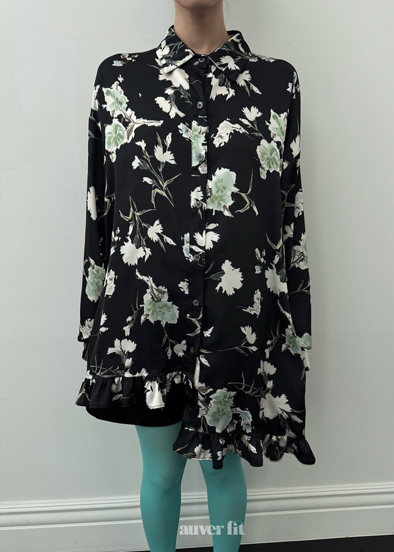 Auver_Fit - Korean Women Fashion - #womensfashion - Satin Flower Shirt - 11