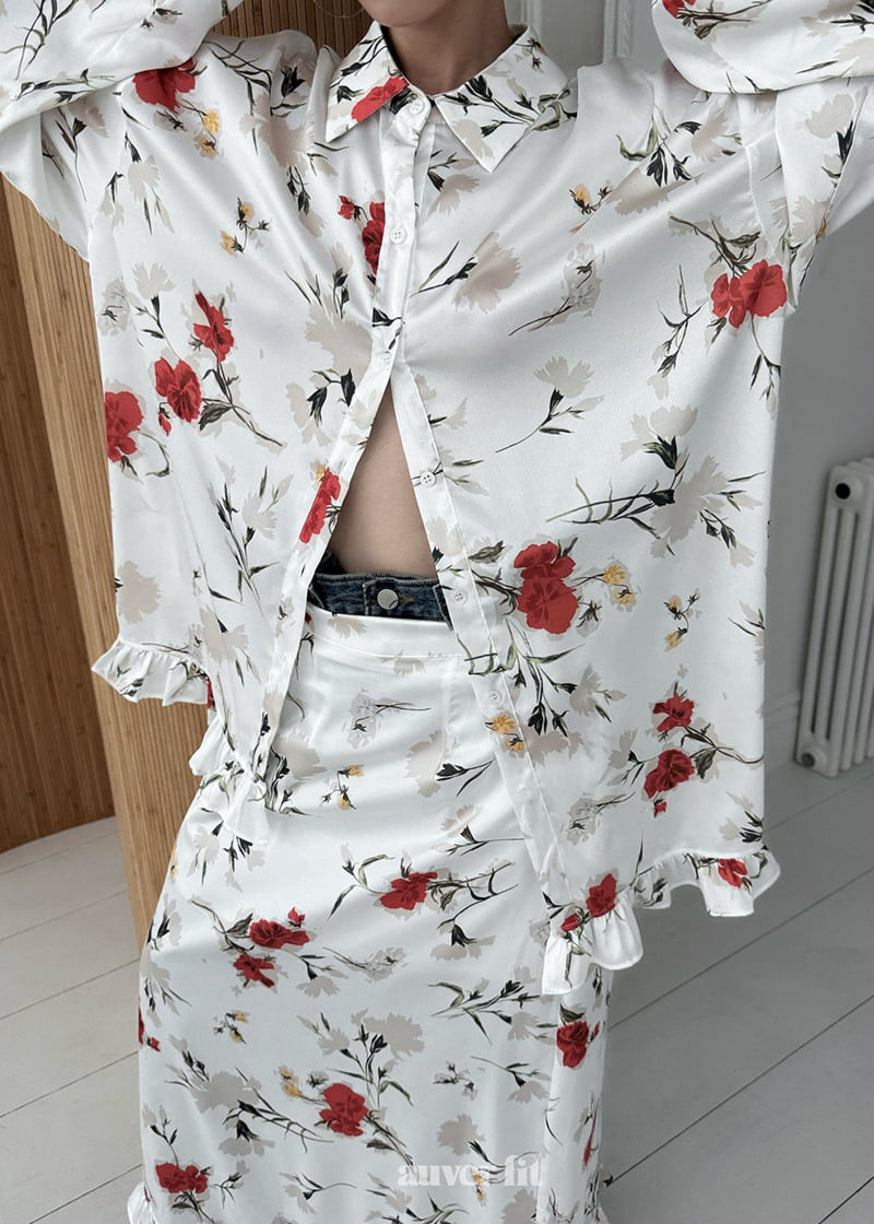 Auver_Fit - Korean Women Fashion - #womensfashion - Satin Flower Shirt - 7