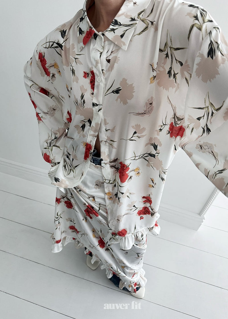 Auver_Fit - Korean Women Fashion - #womensfashion - Satin Flower Shirt - 9