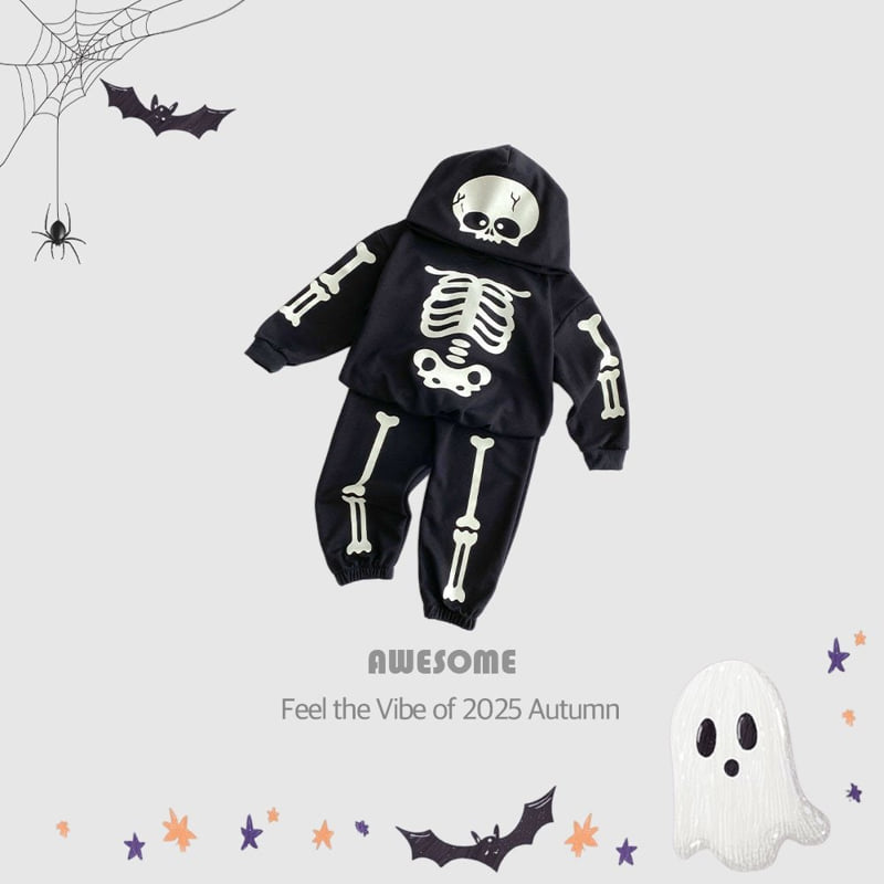 Awesome Bebe - Korean Children Fashion - #Kfashion4kids - Skull Hood Set (Glow in the Dark)