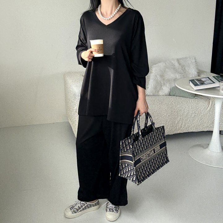 Bignarae - Korean Women Fashion - #momslook - Span V-Neck Pocket Set - 11