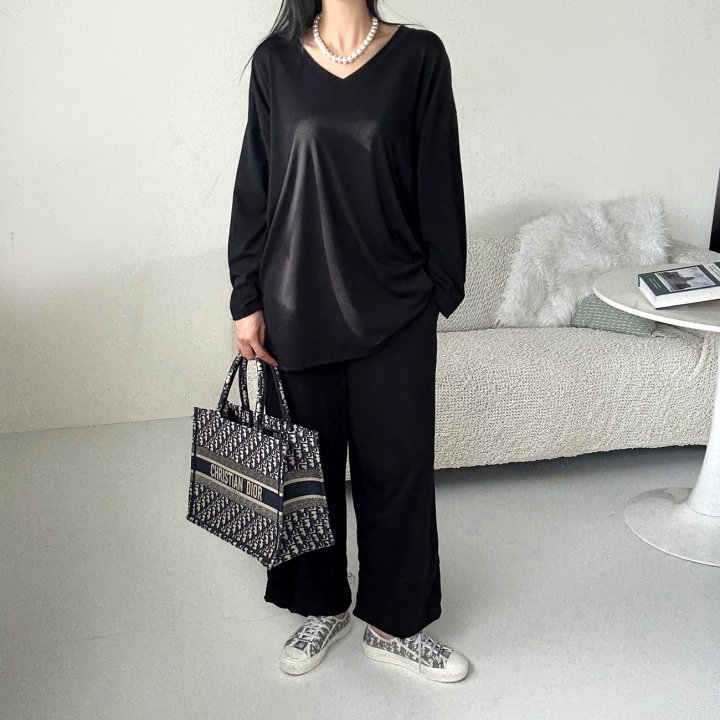 Bignarae - Korean Women Fashion - #momslook - Span V-Neck Pocket Set - 12