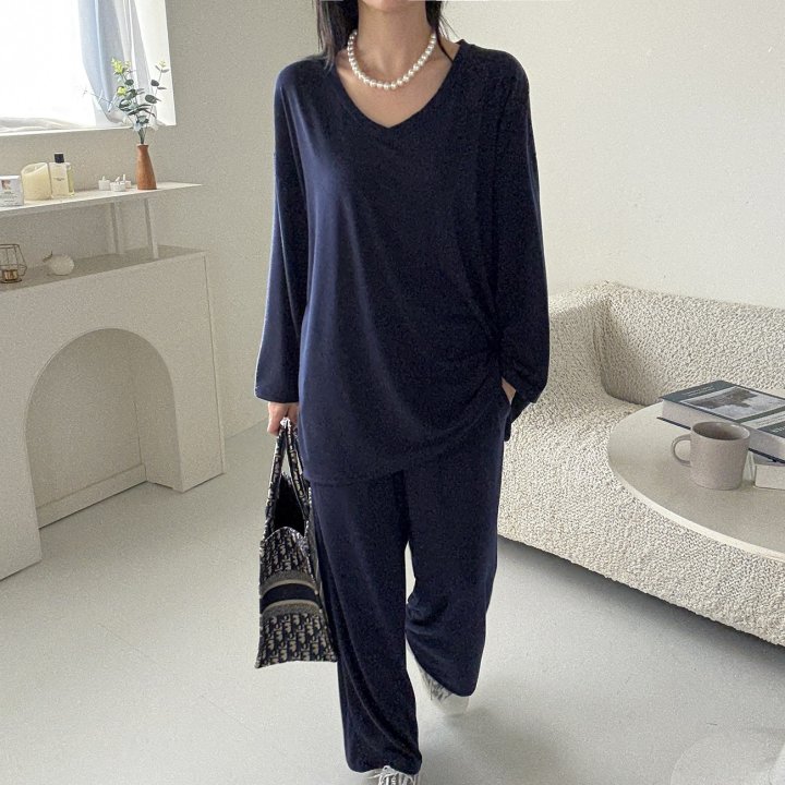 Bignarae - Korean Women Fashion - #momslook - Span V-Neck Pocket Set - 3