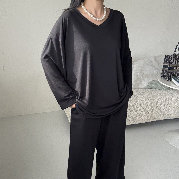 Bignarae - Korean Women Fashion - #momslook - Span V-Neck Pocket Set - 7