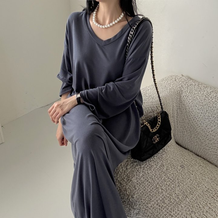 Bignarae - Korean Women Fashion - #momslook - Span Solid V-Neck One-piece - 7
