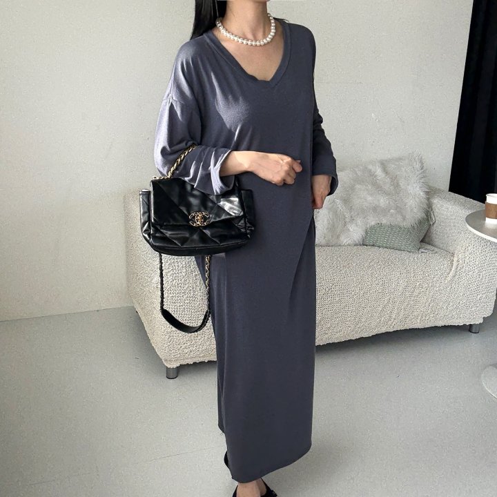 Bignarae - Korean Women Fashion - #momslook - Span Solid V-Neck One-piece - 9