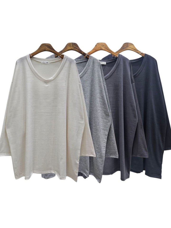 Bignarae - Korean Women Fashion - #momslook - Span Slub V-Neck Tee
