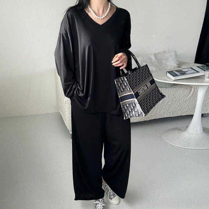 Bignarae - Korean Women Fashion - #womensfashion - Span V-Neck Pocket Set - 8