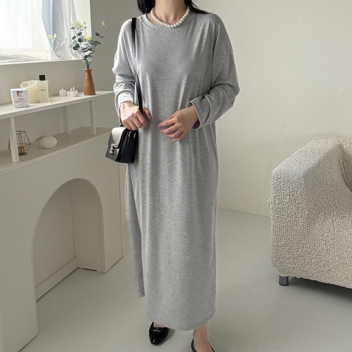 Bignarae - Korean Women Fashion - #womensfashion - Span Solid Round One-piece