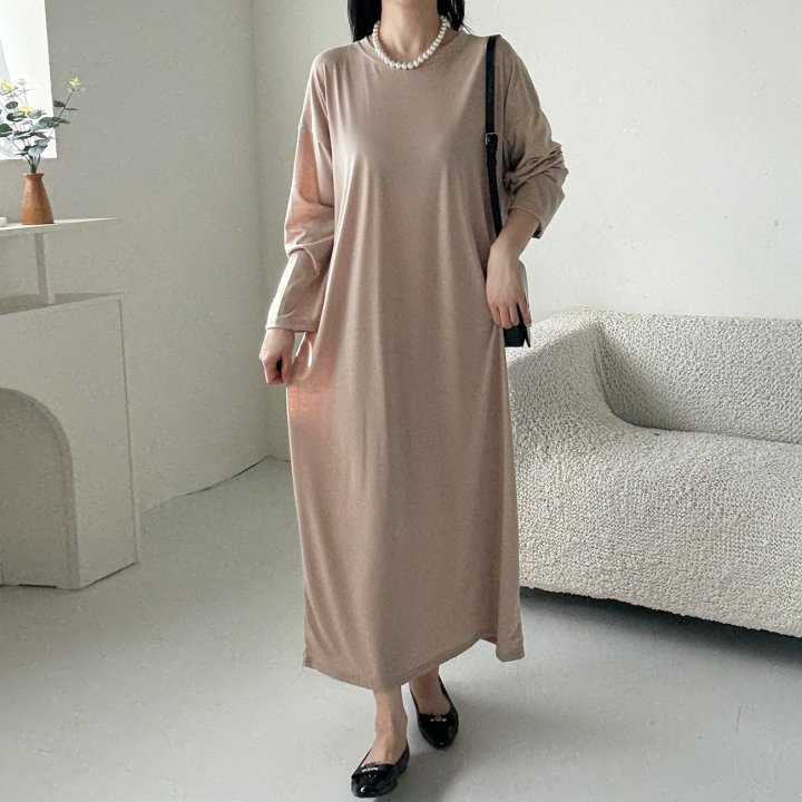 Bignarae - Korean Women Fashion - #womensfashion - Span Solid Round One-piece - 9