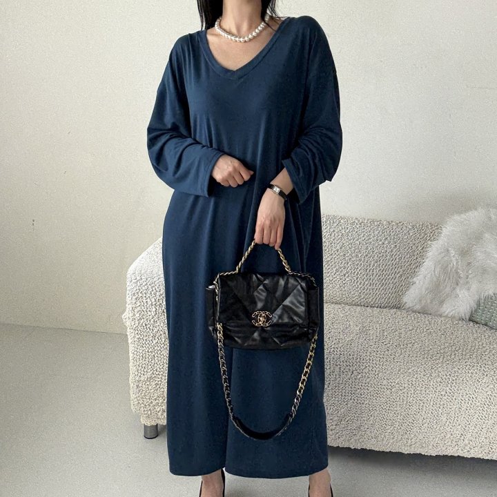 Bignarae - Korean Women Fashion - #womensfashion - Span Solid V-Neck One-piece - 2