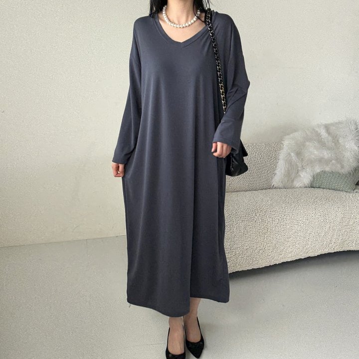 Bignarae - Korean Women Fashion - #womensfashion - Span Solid V-Neck One-piece - 8