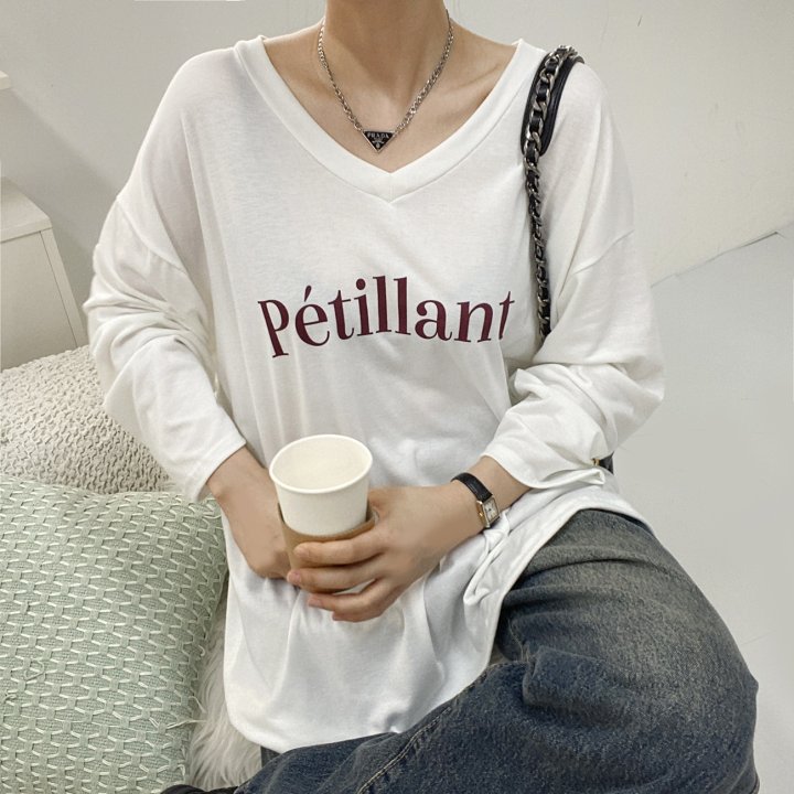 Bignarae - Korean Women Fashion - #womensfashion - Span Petillant V-Neck Tee
