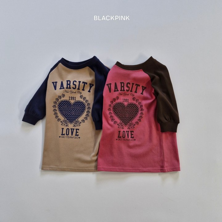 Black Pink - Korean Children Fashion - #Kfashion4kids - Heart Raglan One-piece