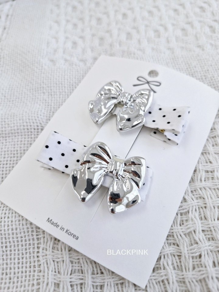 Black Pink - Korean Children Fashion - #Kfashion4kids - Silver Ribbon Dot Pin Set - 3
