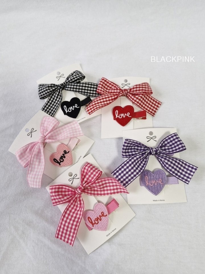 Black Pink - Korean Children Fashion - #Kfashion4kids - Check Heart Ribbon Set - 2