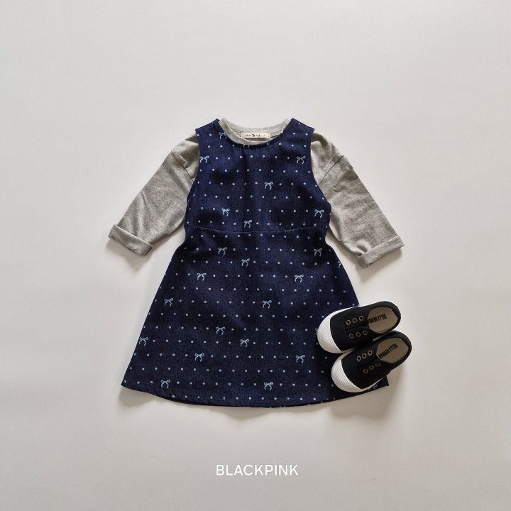 Black Pink - Korean Children Fashion - #childofig - Ribbon Denim One-piece - 5