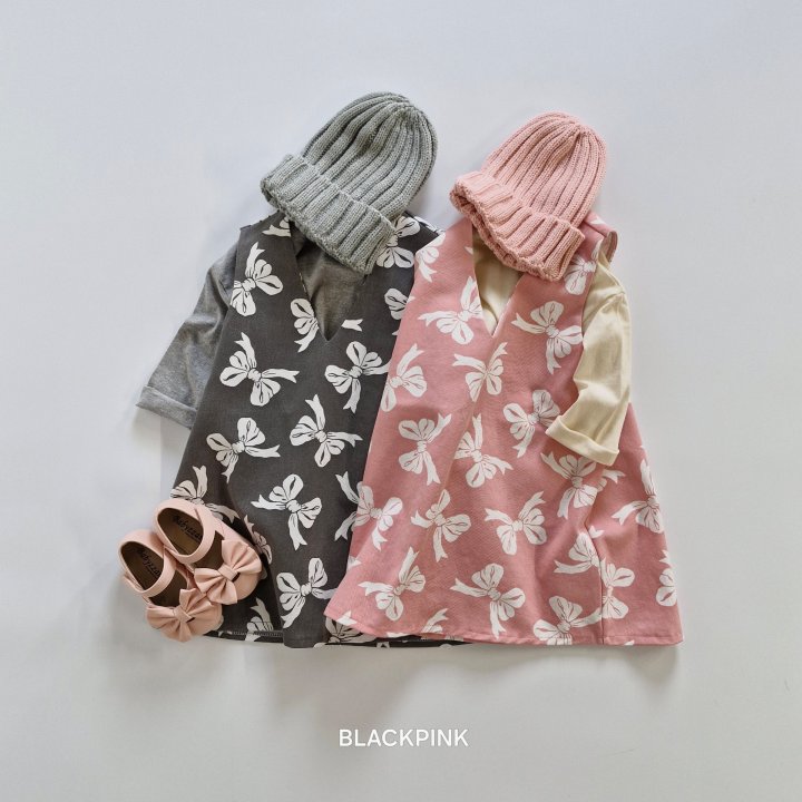 Black Pink - Korean Children Fashion - #childofig - Lia Ribbon One-piece - 2