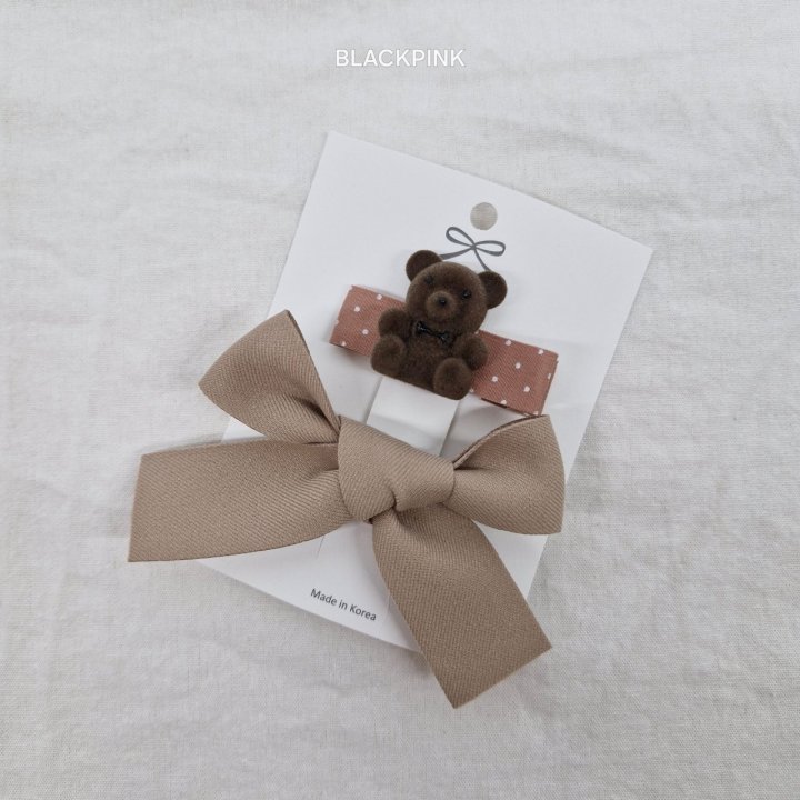 Black Pink - Korean Children Fashion - #childofig - Dot Teddy Ribbon Set - 5