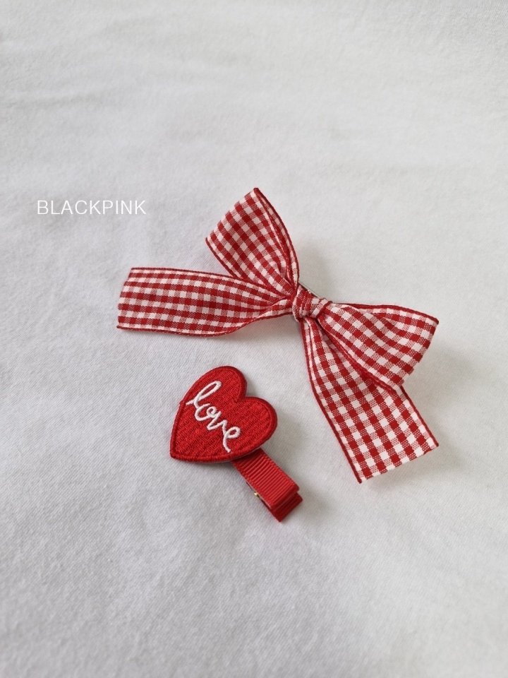 Black Pink - Korean Children Fashion - #childofig - Check Heart Ribbon Set - 7