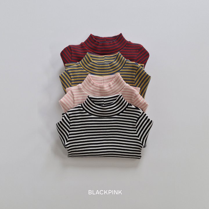 Black Pink - Korean Children Fashion - #childofig - Ribbed Stripe Mock Neck Top