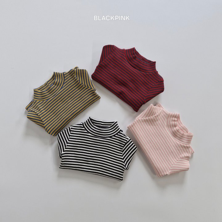 Black Pink - Korean Children Fashion - #childofig - Ribbed Stripe Mock Neck Top - 2