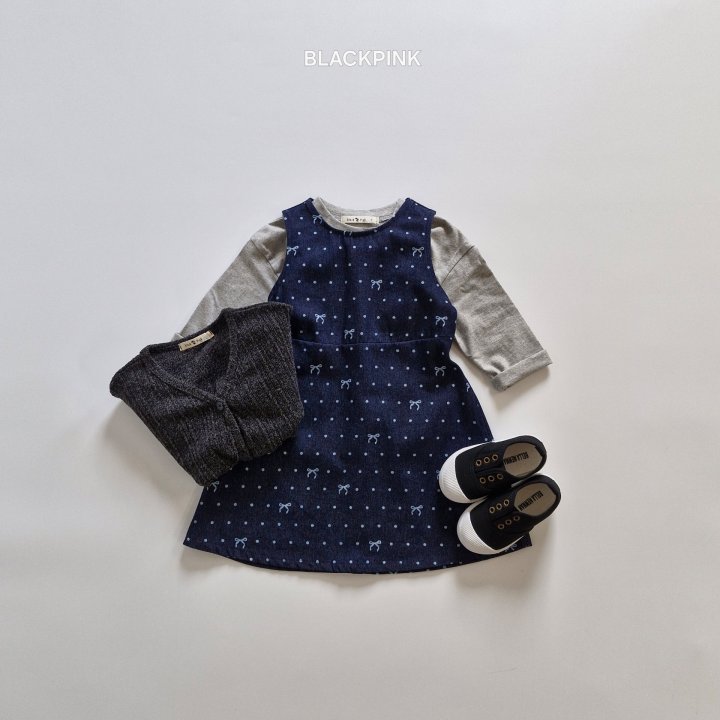 Black Pink - Korean Children Fashion - #childrensboutique - Ribbon Denim One-piece - 6
