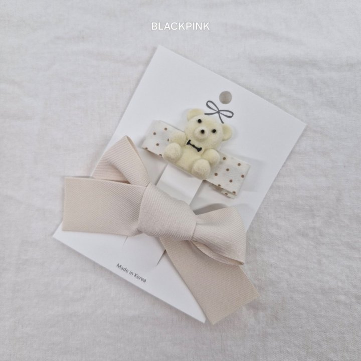 Black Pink - Korean Children Fashion - #childrensboutique - Dot Teddy Ribbon Set - 6