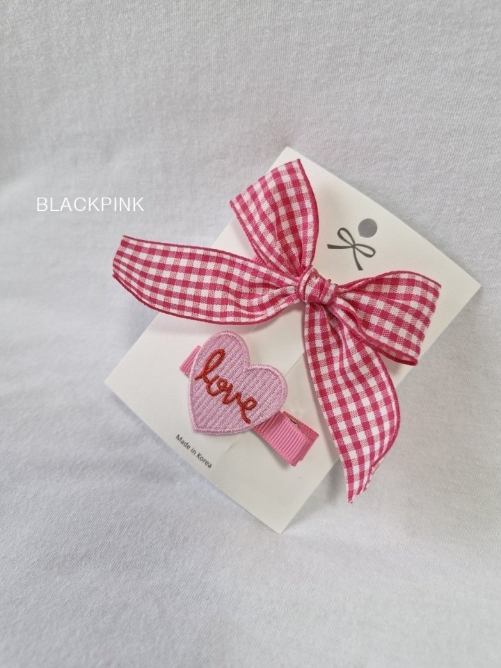 Black Pink - Korean Children Fashion - #childrensboutique - Check Heart Ribbon Set - 9