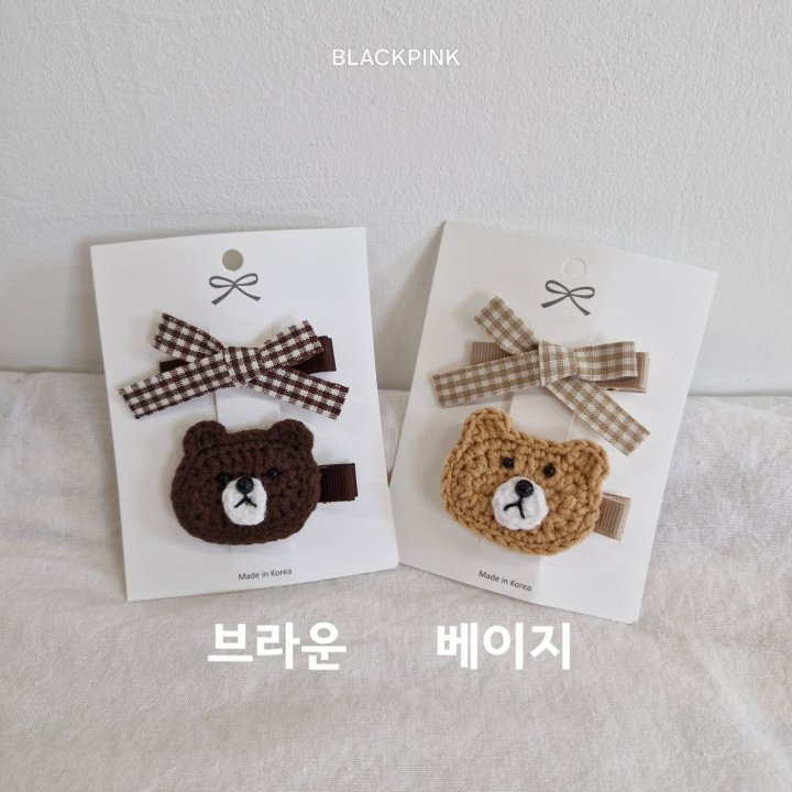 Black Pink - Korean Children Fashion - #childrensboutique - Knitted Bear Face Set - 2